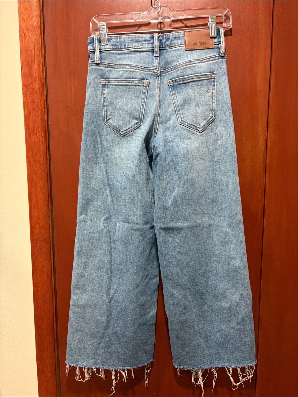 Hidden High-Rise Wide-Leg Jeans in Light Blue with Frayed Hem